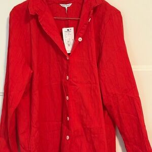 Foxcroft Simply Red Button-Front Blouse